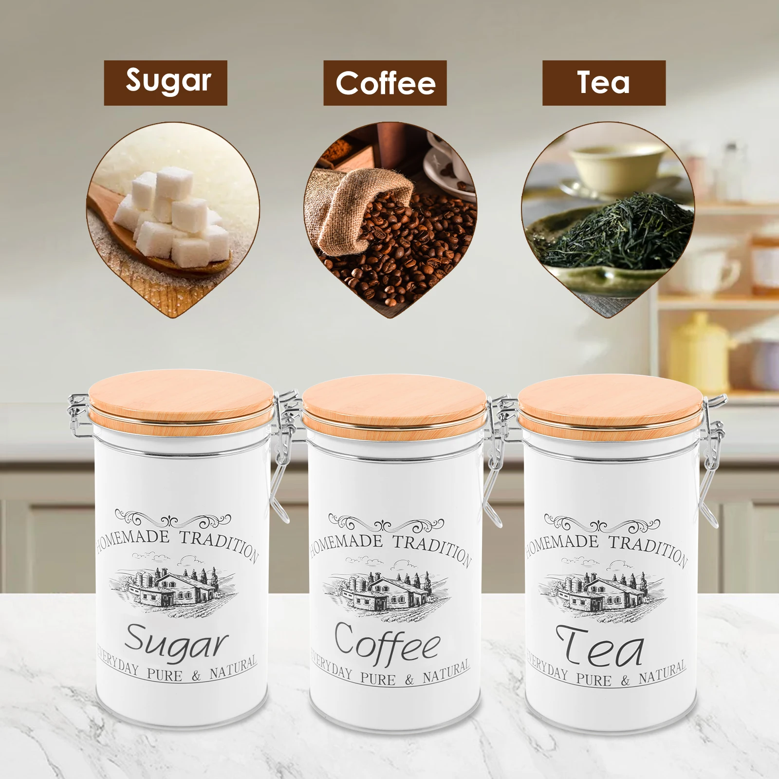 Набор из 3-х металлических бан – обзор и цена Tea Coffee Sugar Container